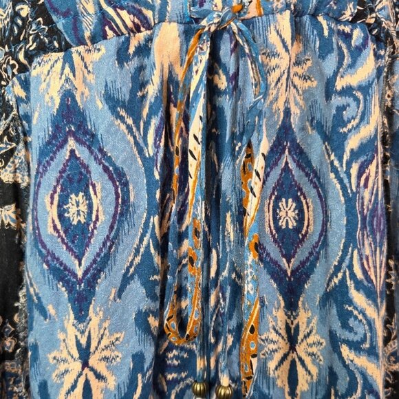 Free People Boho Blue & Brown Floral Print Tie-Waist Romper Size S - Picture 8 of 9
